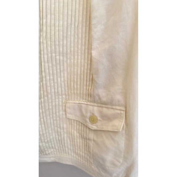 Jones NY Linen Button Down Pleated Front Jacket Pastel Yellow Soft Girl Size 18 - Picture 4 of 12
